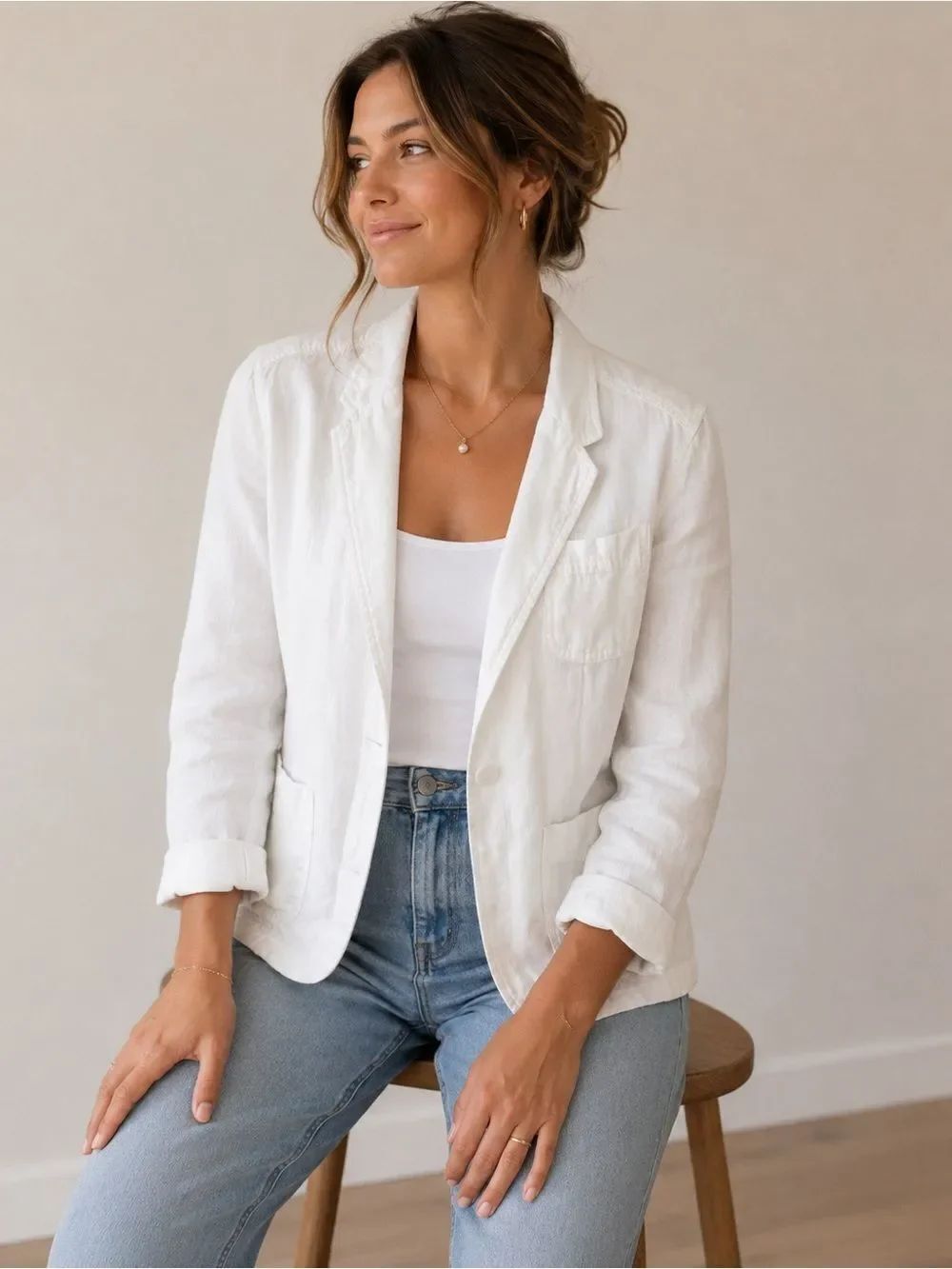 J. Crew White Long Sleeve Blazer Jacket With Pockets Size XL